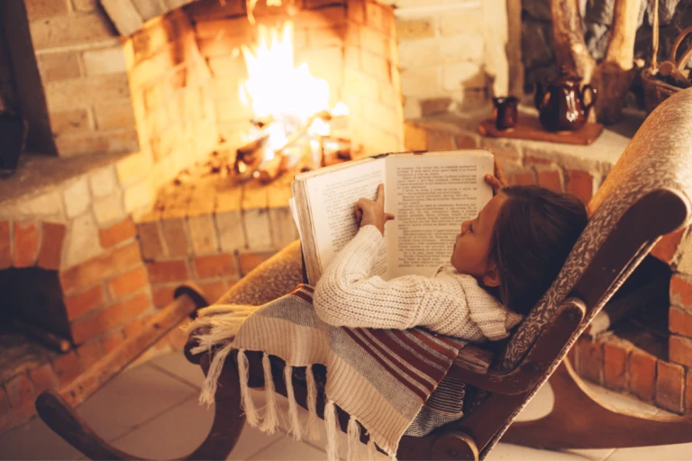 Cozy holiday living room with fireplace and safe electrical decorations in Florida home