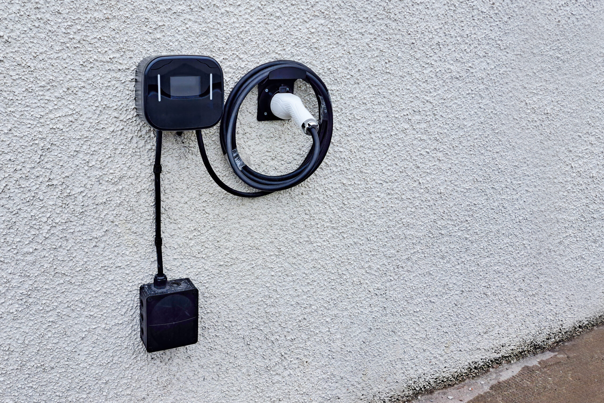 Tesla wall connector mounted for home EV charging